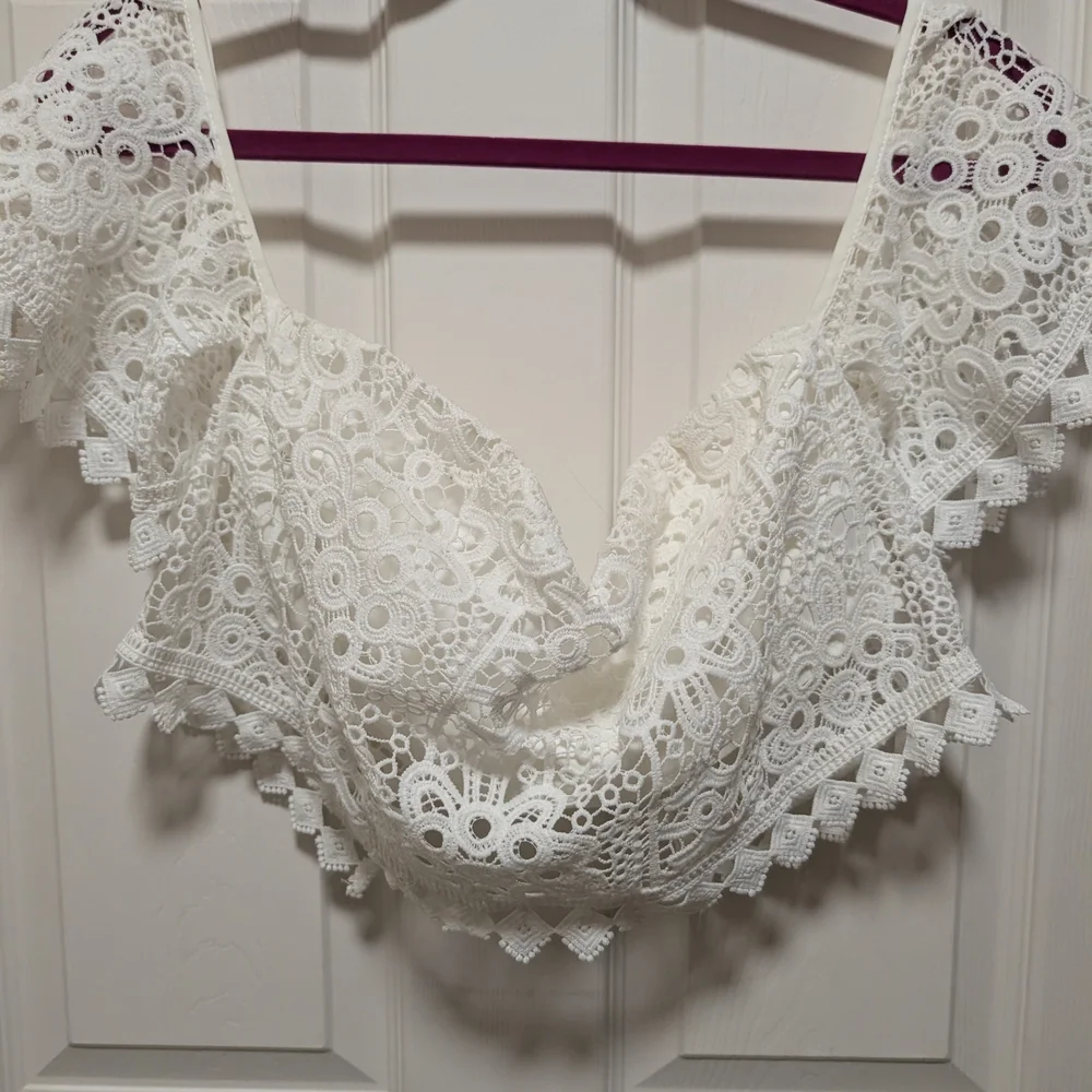 White Lace Celine Off-Shoulder Women’s Coord Set - Picture 3 of 7